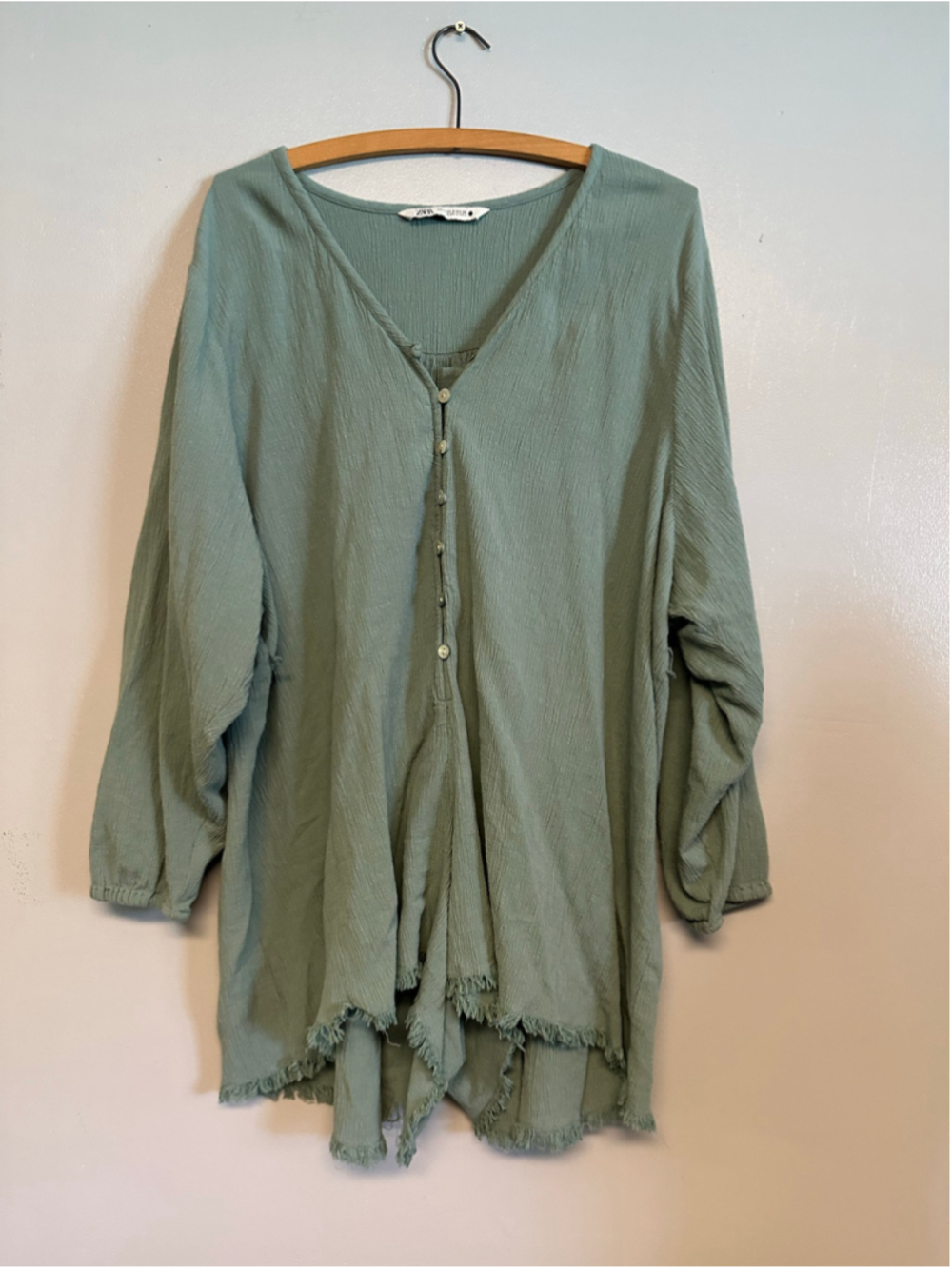 Zara Green Long Sleeve Button-Down Romper Size Small